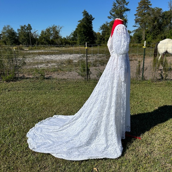 Alfred Angelo Dresses & Skirts - VINTAGE 1970s Restored Alfred Angelo White Wedding Dress w Lace Overlay & Train